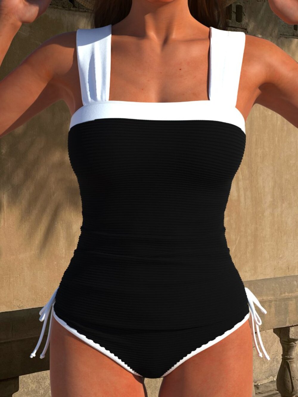 MODLILY®Contrast Binding Patchwork Black Tankini Set-L-Never Worn